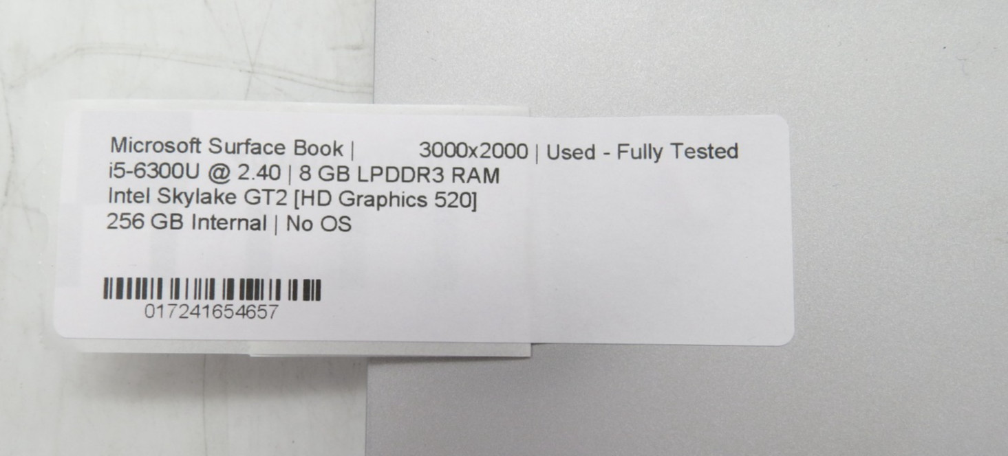 Microsoft Surface Book 13″ i5-6300U @ 2.4 GHz 8GB RAM 256GB Internal No OS