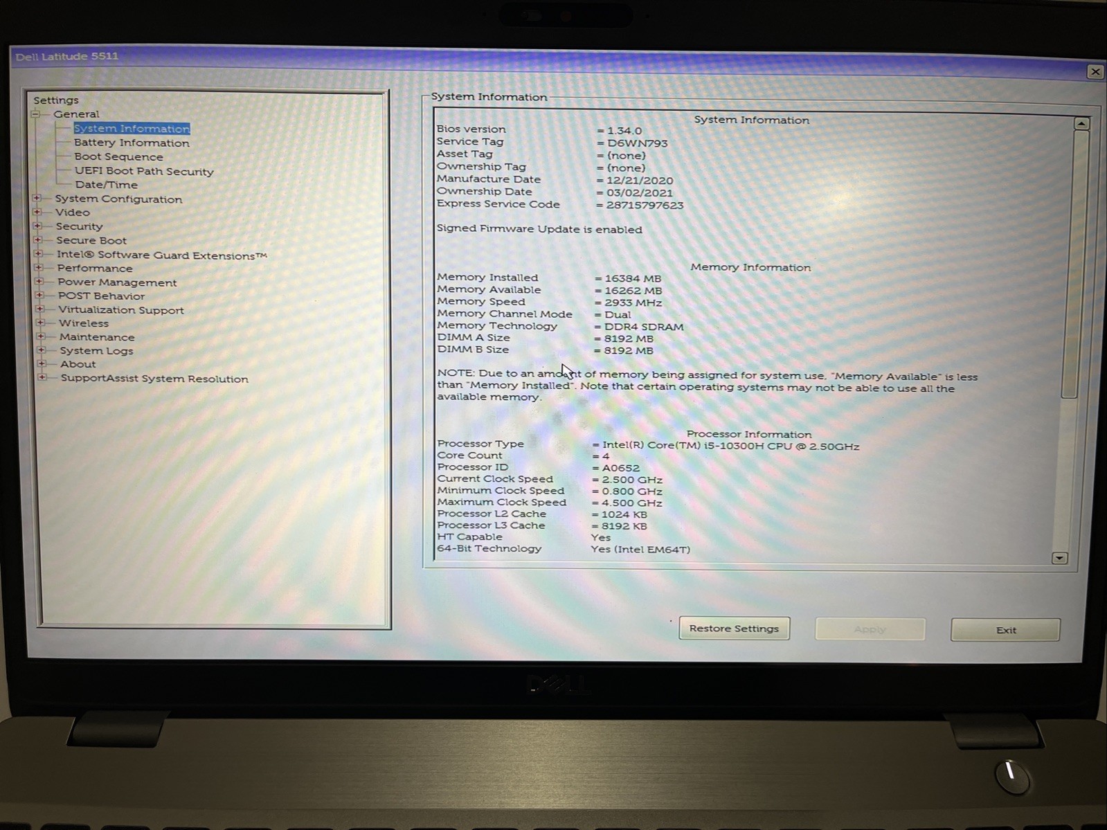 Dell Latitude 5511 Laptop Intel Core i5-10400H 2.6GHz 16GB RAM