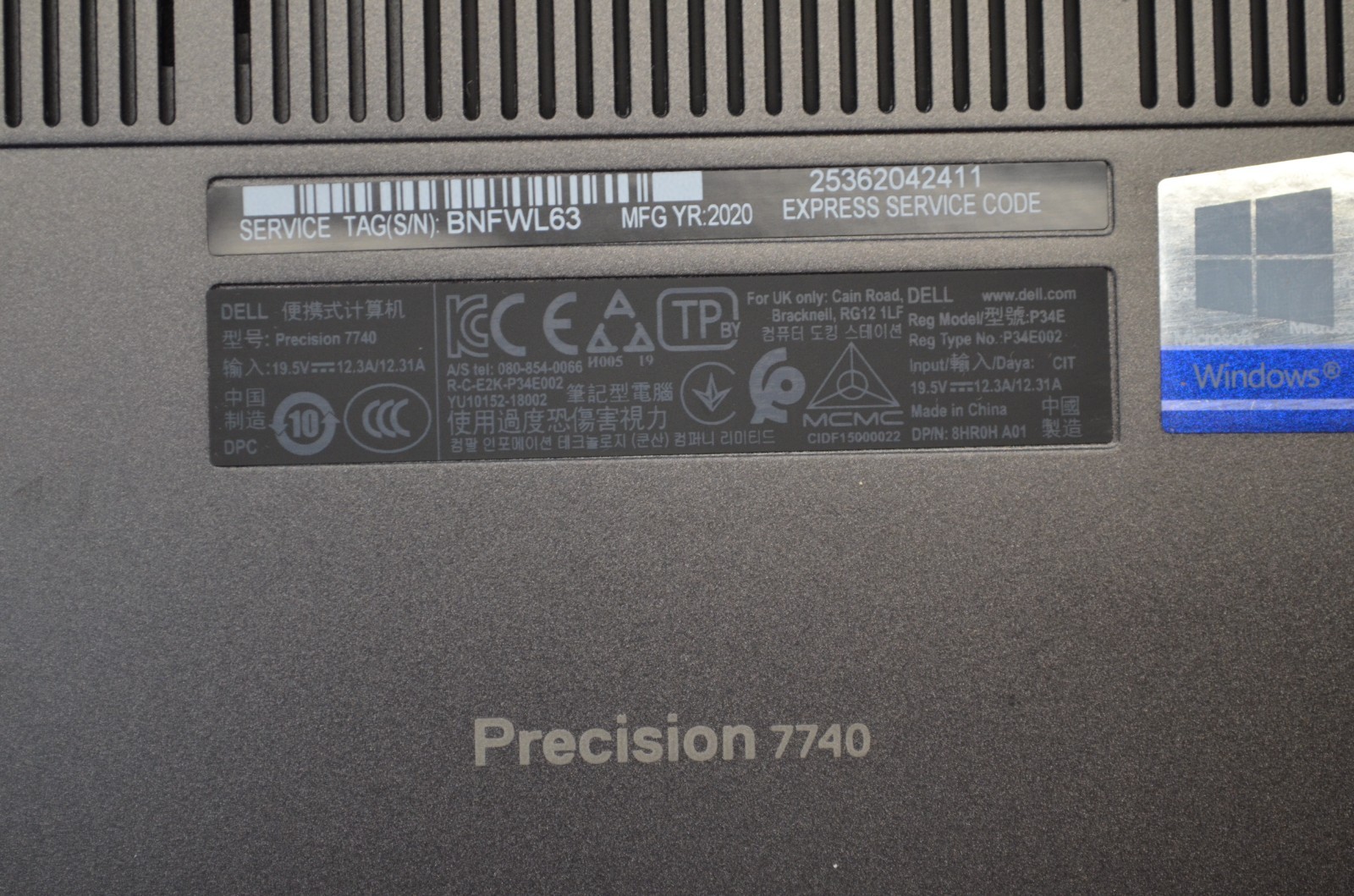 Dell Precision 7740 Laptop Intel i7-9850H 512GB NVME 32GB RAM RTX 3000 WIN11PRO
