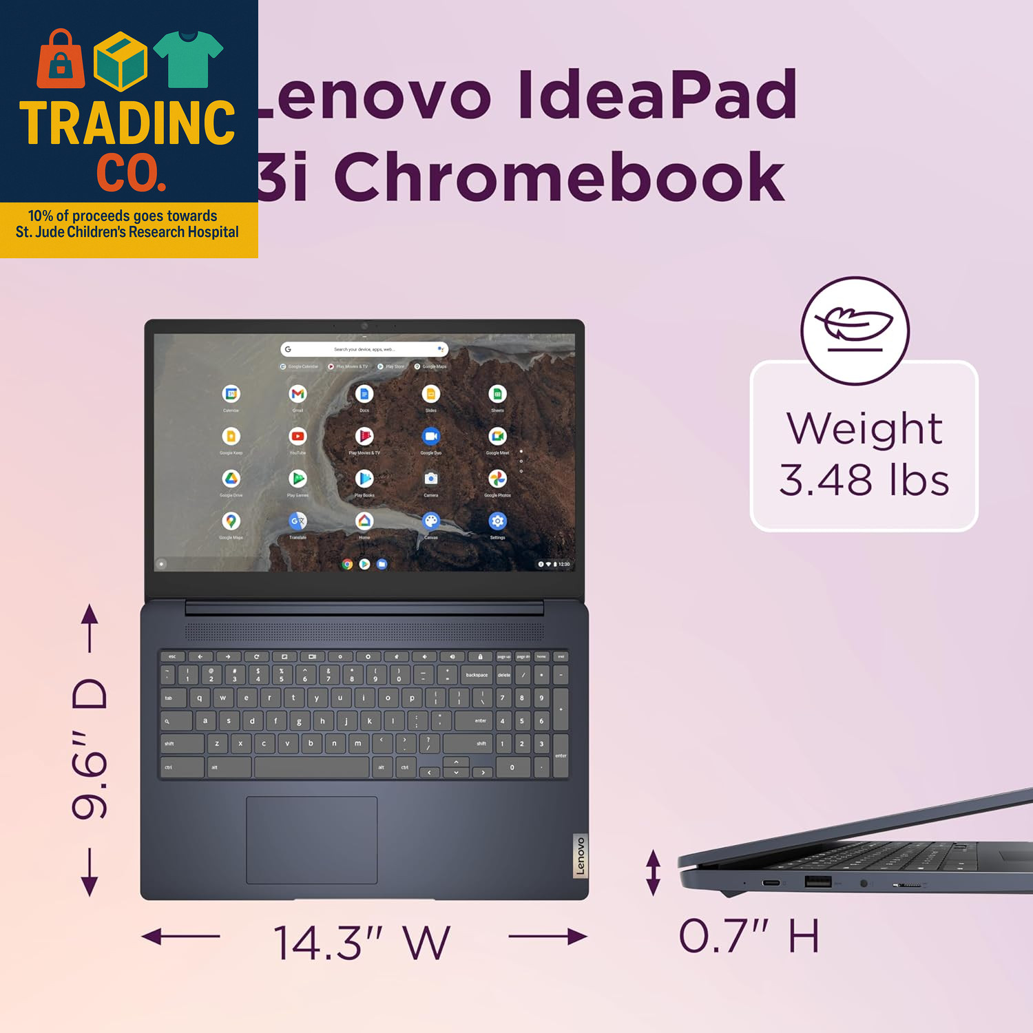 Ideapad 3I Chromebook, 15.6” FHD Display, Intel Celeron N4500, 8GB RAM, 64GB Emm