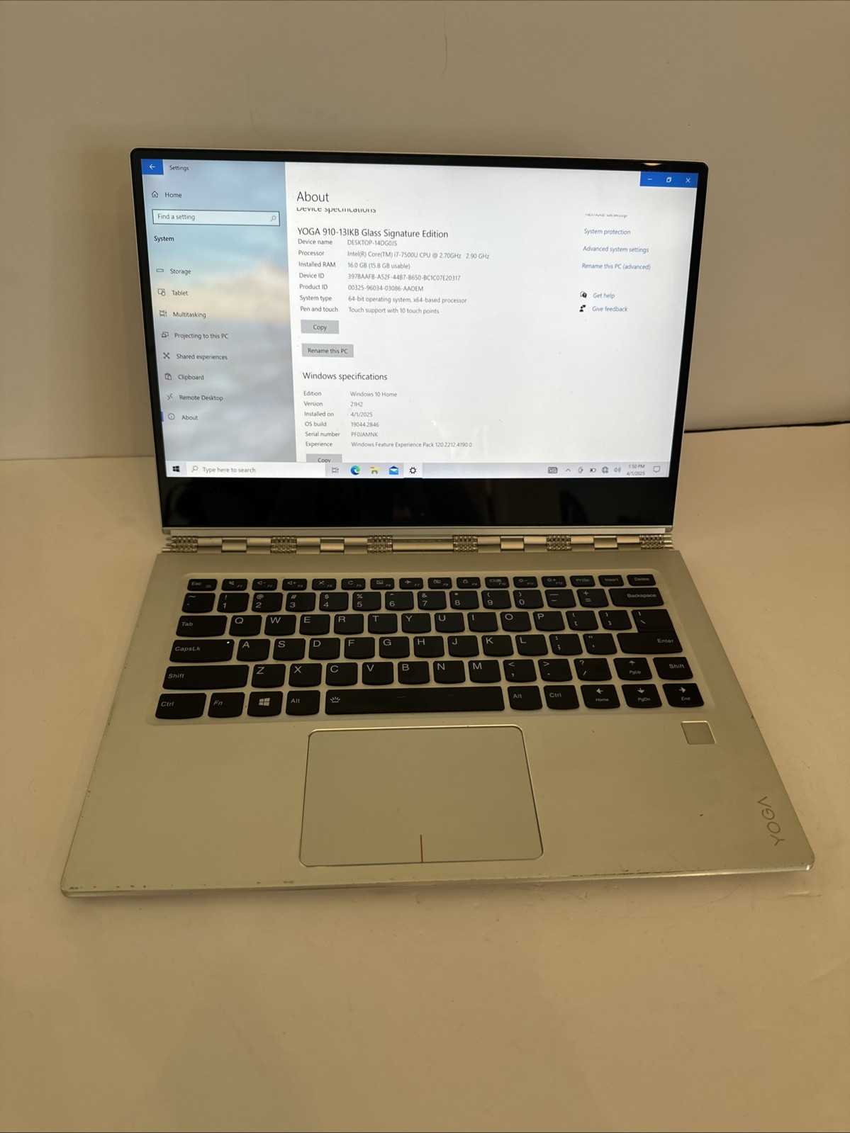 Lenovo Yoga 910-13IKB Signature Edition 4K Touch Screen Laptop Windows 10 i7 CPU