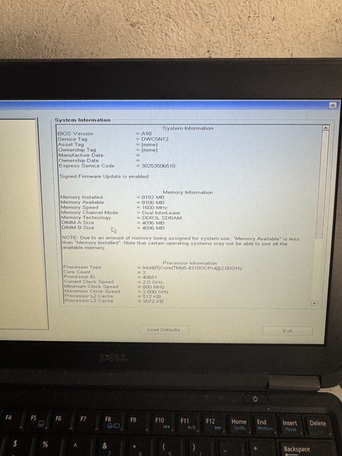 Dell Latitude E7240 Core I5-4310 8GB RAM Laptop For Parts/Repair # 5397