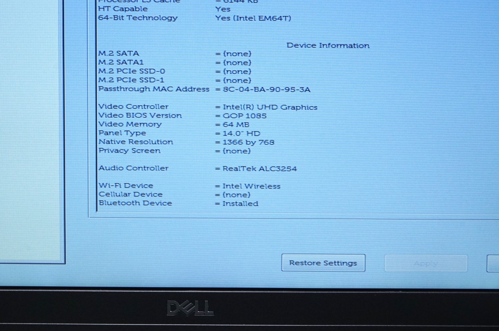 Dell Latitude 7400 – Intel Core i5-8365U @1.60GHz 8GB RAM (No SSD)