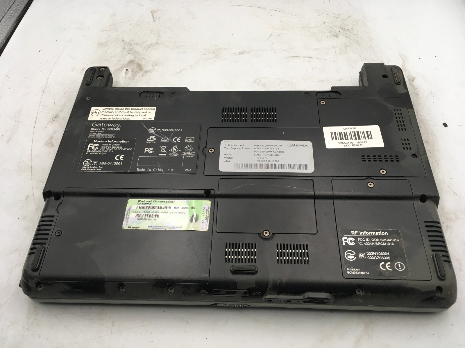 GATEWAY W323 UI1 – BOOTS TO BIOS – INTEL CELERON M – 256MB RAM – READ DESC – BB!