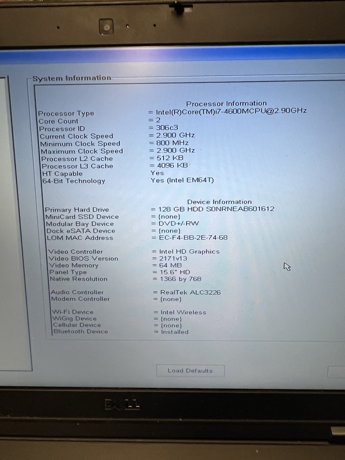 Dell E6540 i7 128 GB SSD 8GB RAM Ex bat Dell A/C