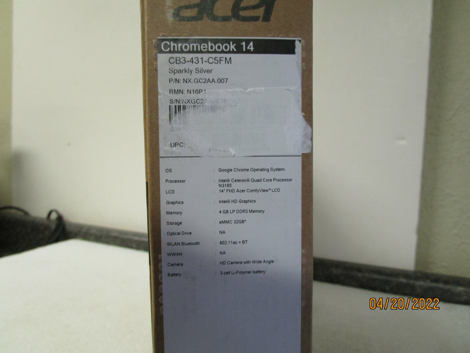 Acer Chromebook 14 CB3-431-C5FM 14″ 32GB Intel Celeron N3160 4GB – Opened Box