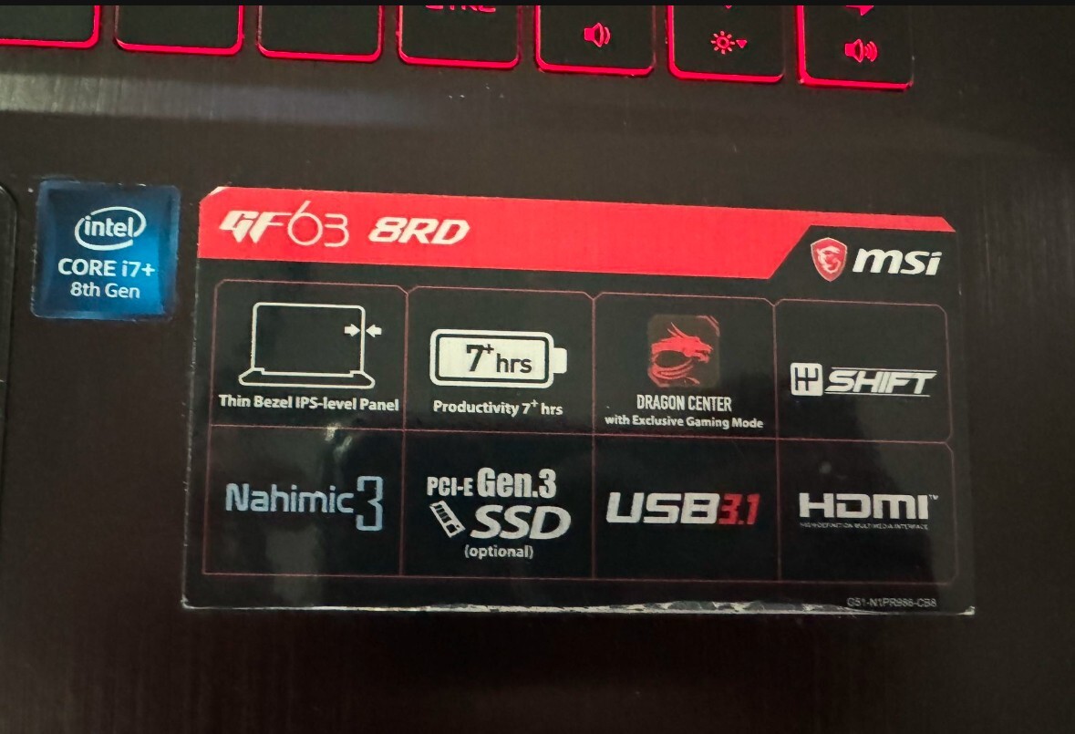 MSI GF63 8RD 15.6 inch (1TB, Intel Core i7 8th Gen., 2.20GHz, 16GB) Gaming…
