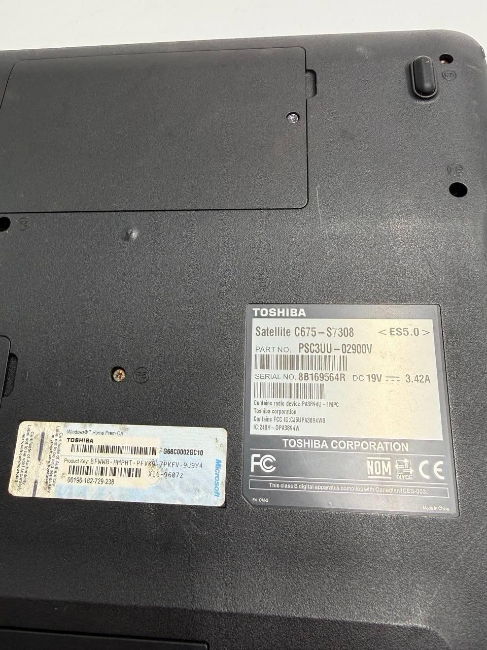 Toshiba Satellite C675-S7308 17.3” Laptop — Parts/Repair — Win 7 COA