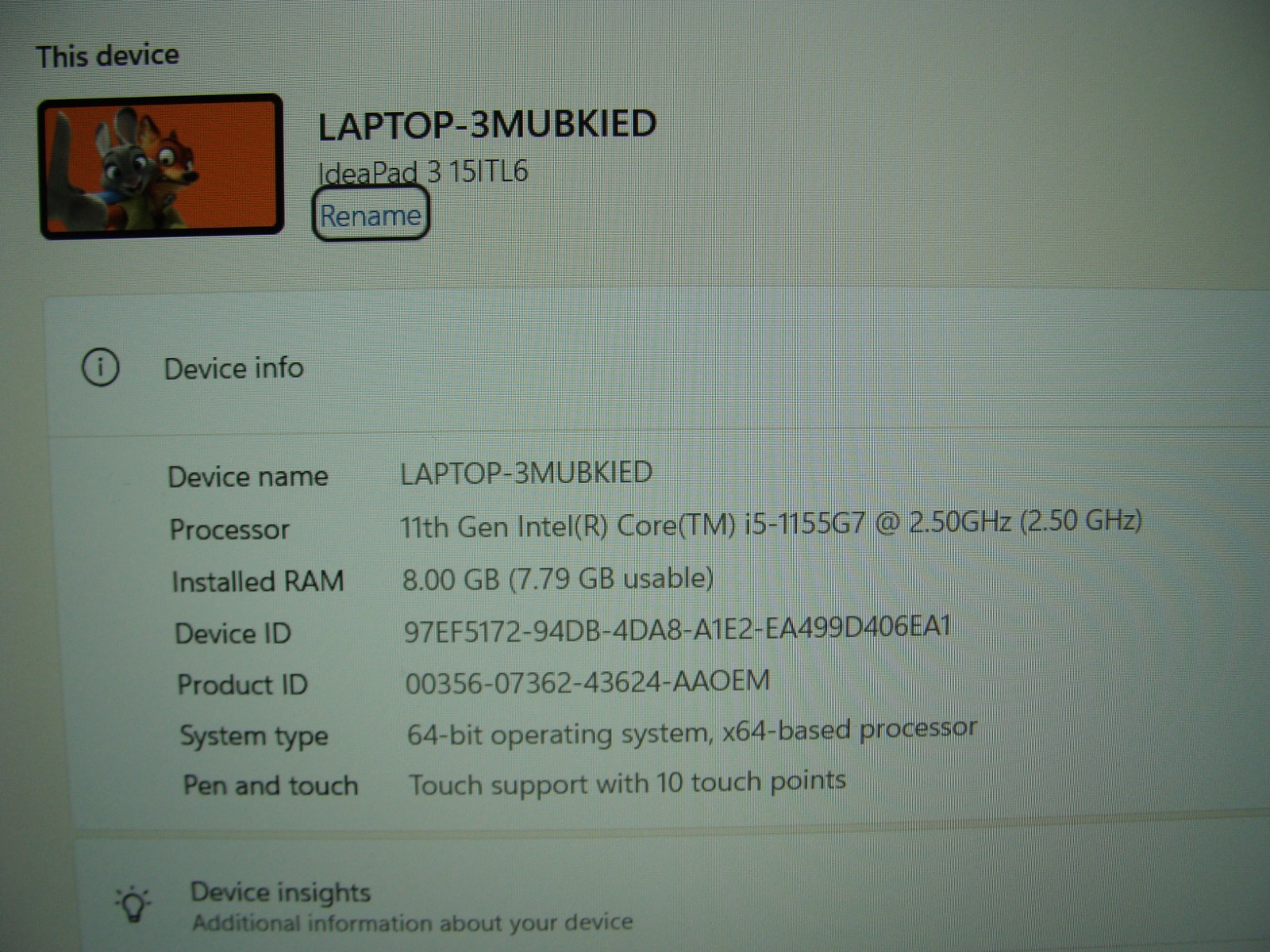 Lenovo ideapad 3-15ITL6 15.6″ FHD TOUCH i5-1155G7 2.5GHz 8GB 512GB SSD +PA