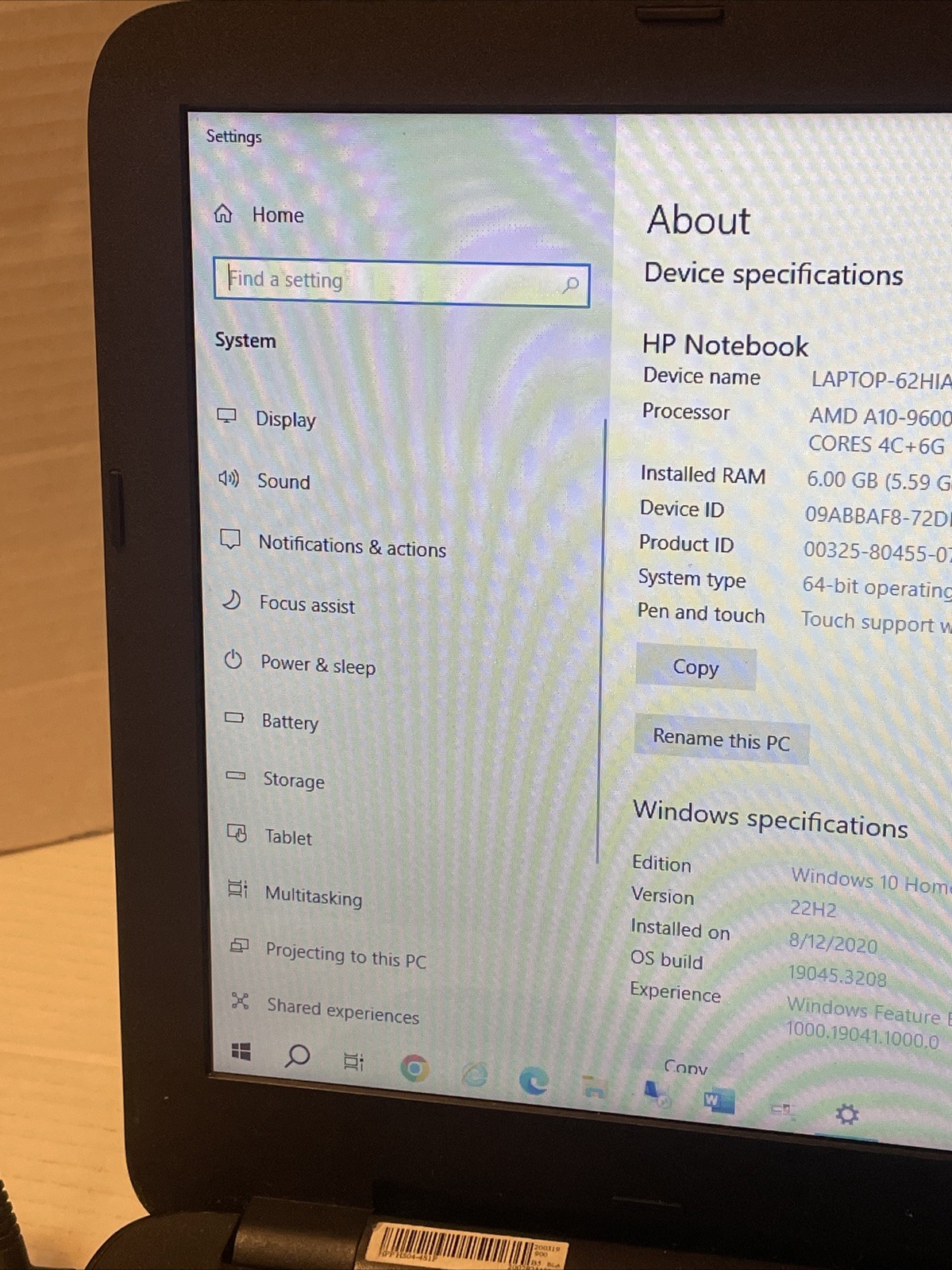 HP 15-ba079dx AMD A10-9600p 6.0 GB 64-bit Op System 15.6” Touch Screen Win. 10