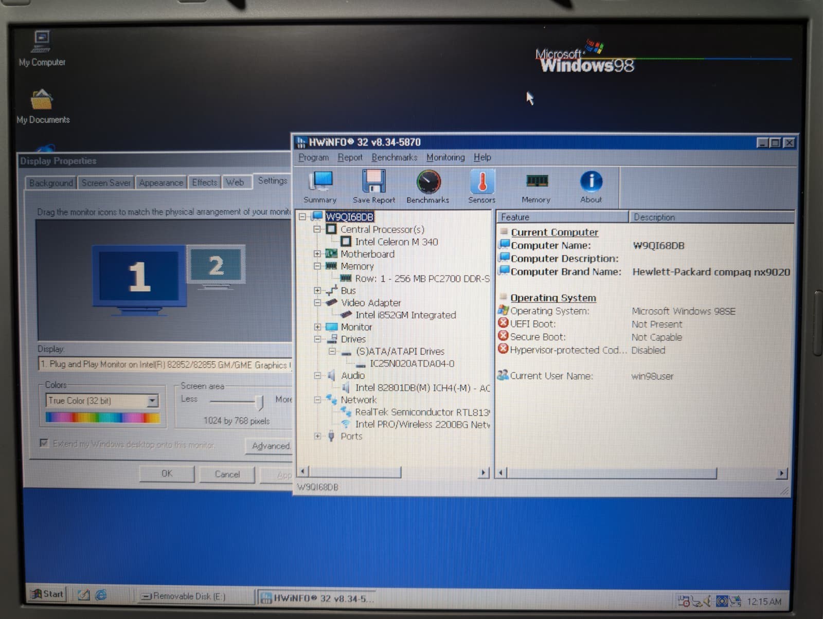 15″ HP Compaq NX9020 | Intel Celeron 256MB RAM 20GB HDD | Windows 98SE