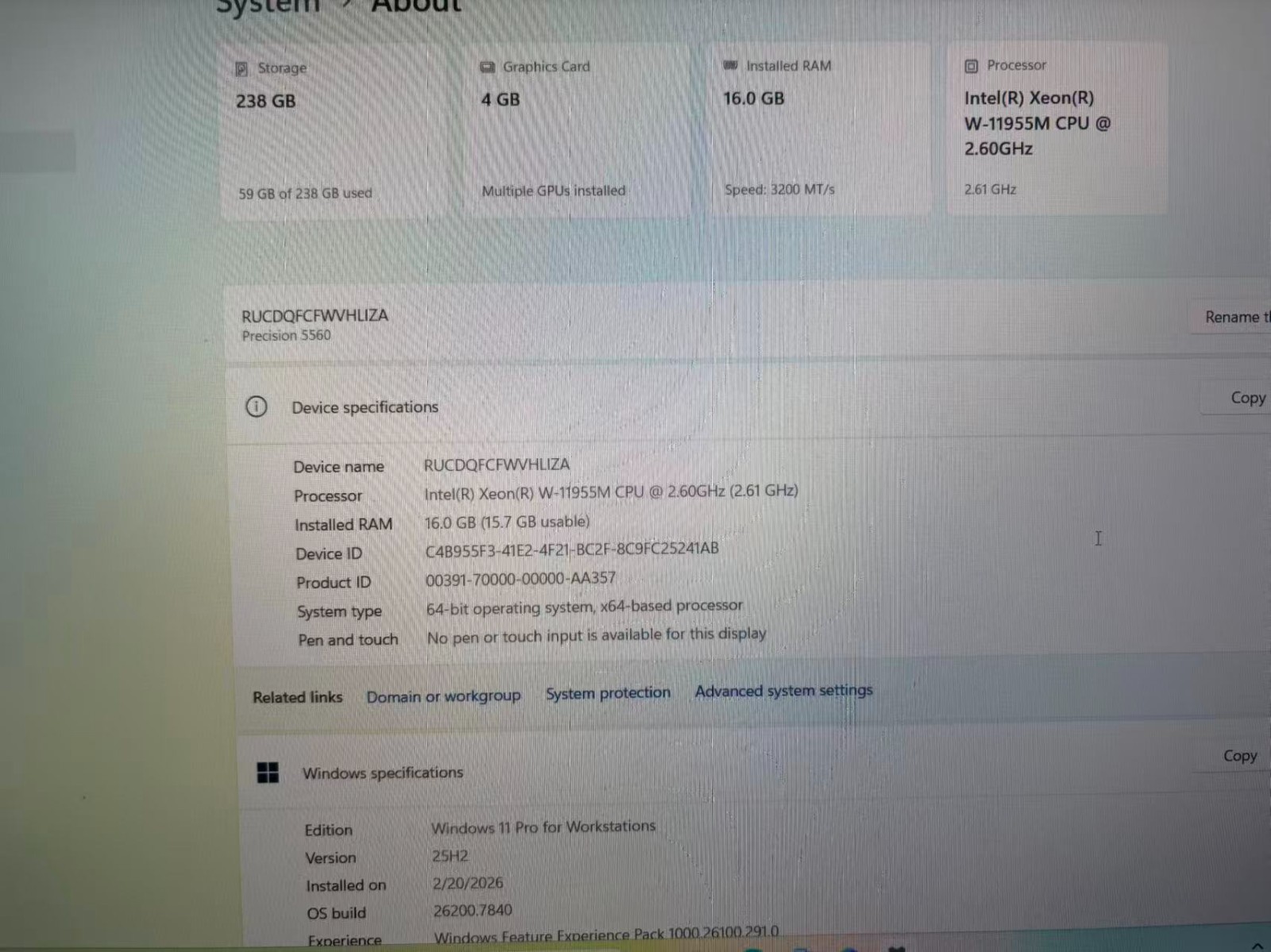 Dell Precision 5560 Xeon W-11955M 16GB 256GB SSD RTX A2000 Win 11 Pro