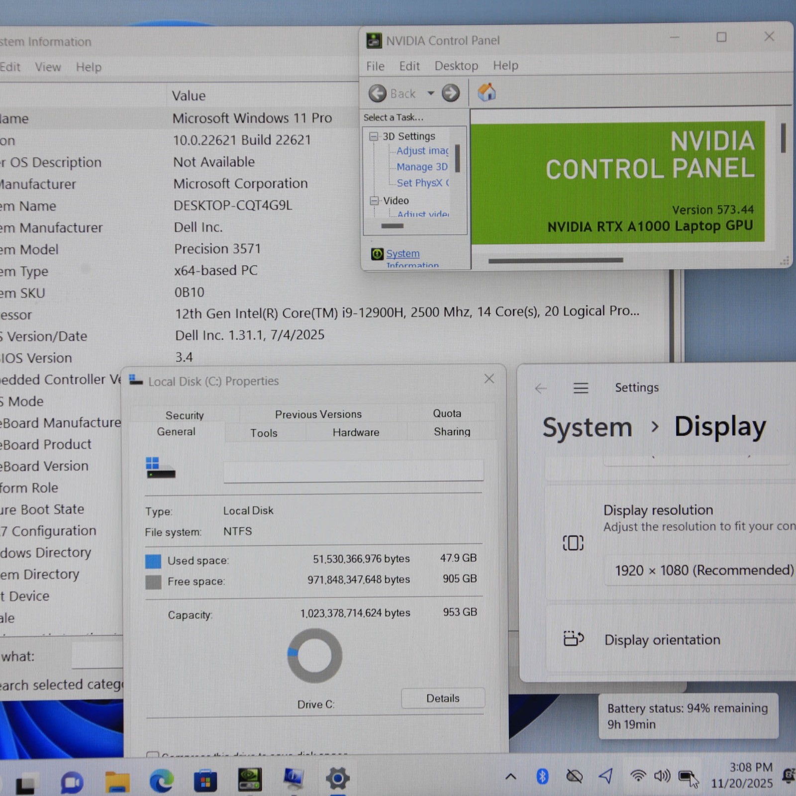 DELL PRECISION 3571 15.6″ FHD CORE i9-12900H 32GB 1TB SSD RTX A1000 W11 T6-B6