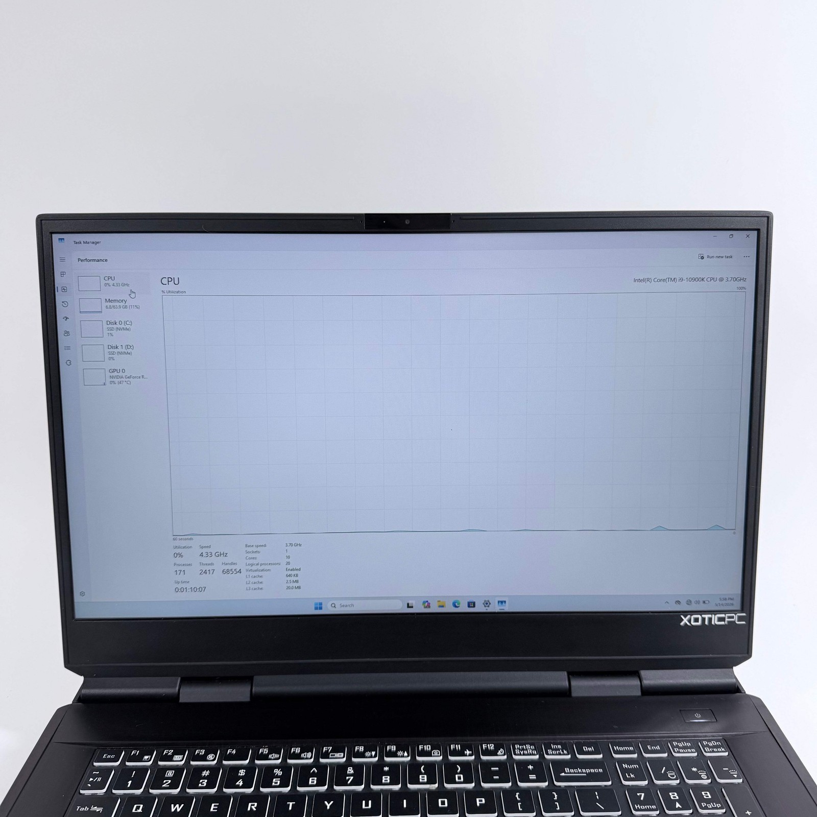 XOTICPC Laptop 1JT4V90 17.3″ i9-10900K 3.7GHz 64GB RAM 1TB SSD 512GB SSD RTX3070