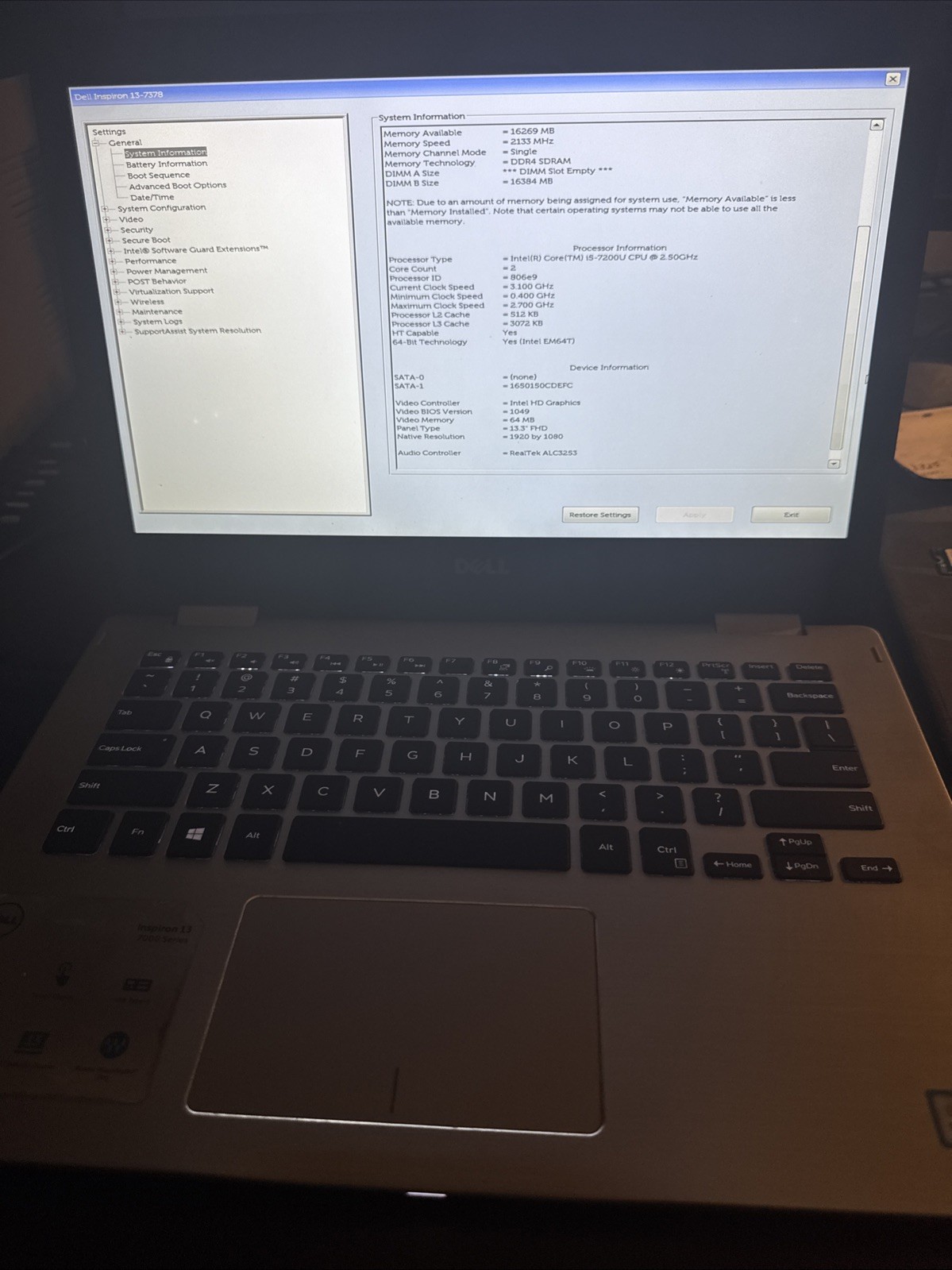 Dell Inspiron 13 7000 Series Intel Core i5-7200U 2.50 GHz 8GB Memory 256 GB SSD