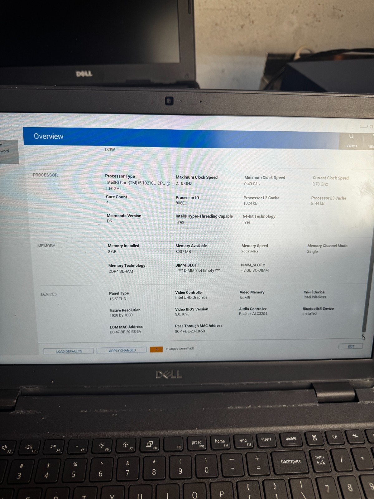Dell Precision 3510 Core I5-10210U Laptop For Parts/Repair #6254