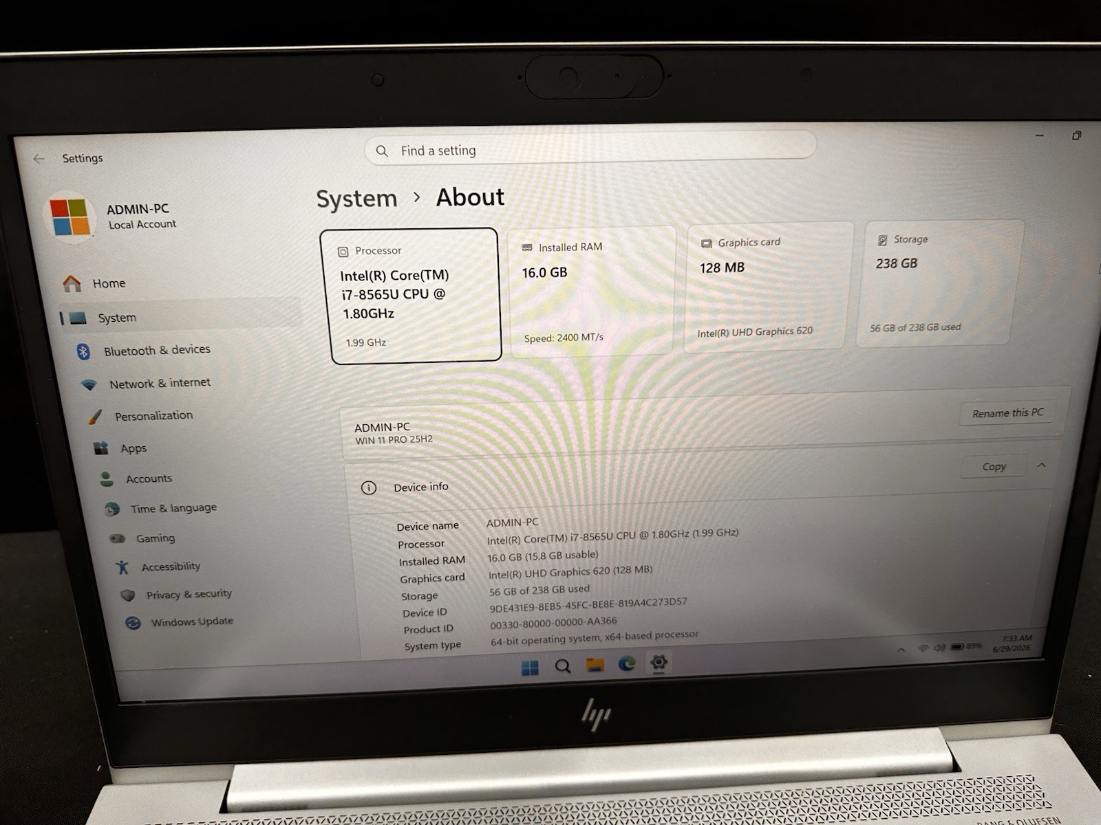 HP EliteBook 840 G6 Intel Core i7-8665U 16 GB DDR4 256 GB SSDNvme.Grade B+ . #02