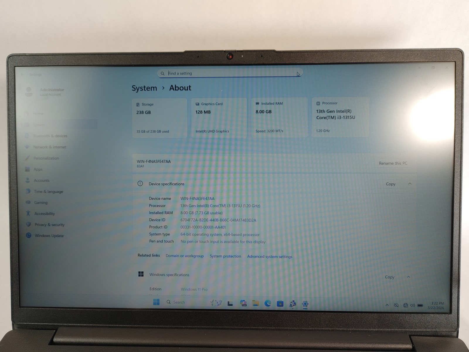 Lenovo V15 G4 IRU Core i3-1315U 1.20 GHz 8 GB DDR4 256 GB NVMe Windows 11 Pro