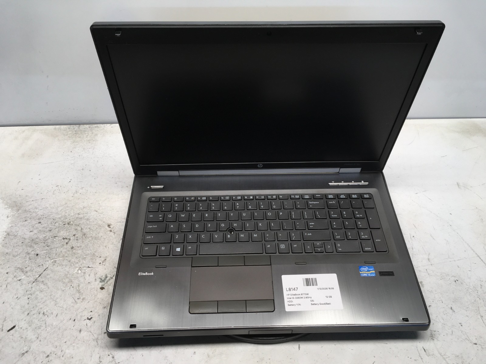 HP EliteBook 8770W Intel i5-3360M 2.8GHz 12 GB NO HDD