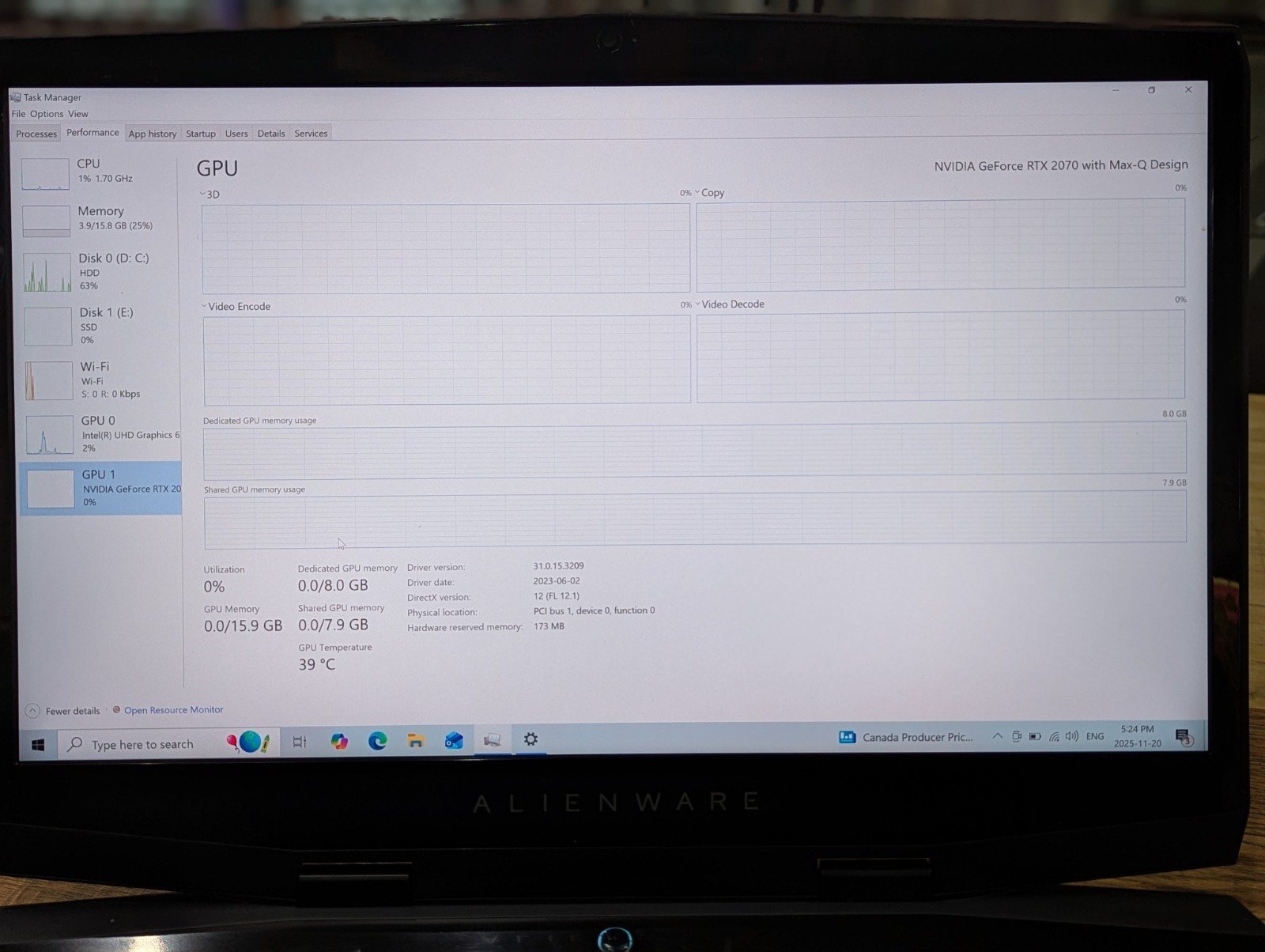 Alienware 2019 M174K UHD, Intel i7-8750,16gb RAM, Nvidia 2070, 1.5TB SSD