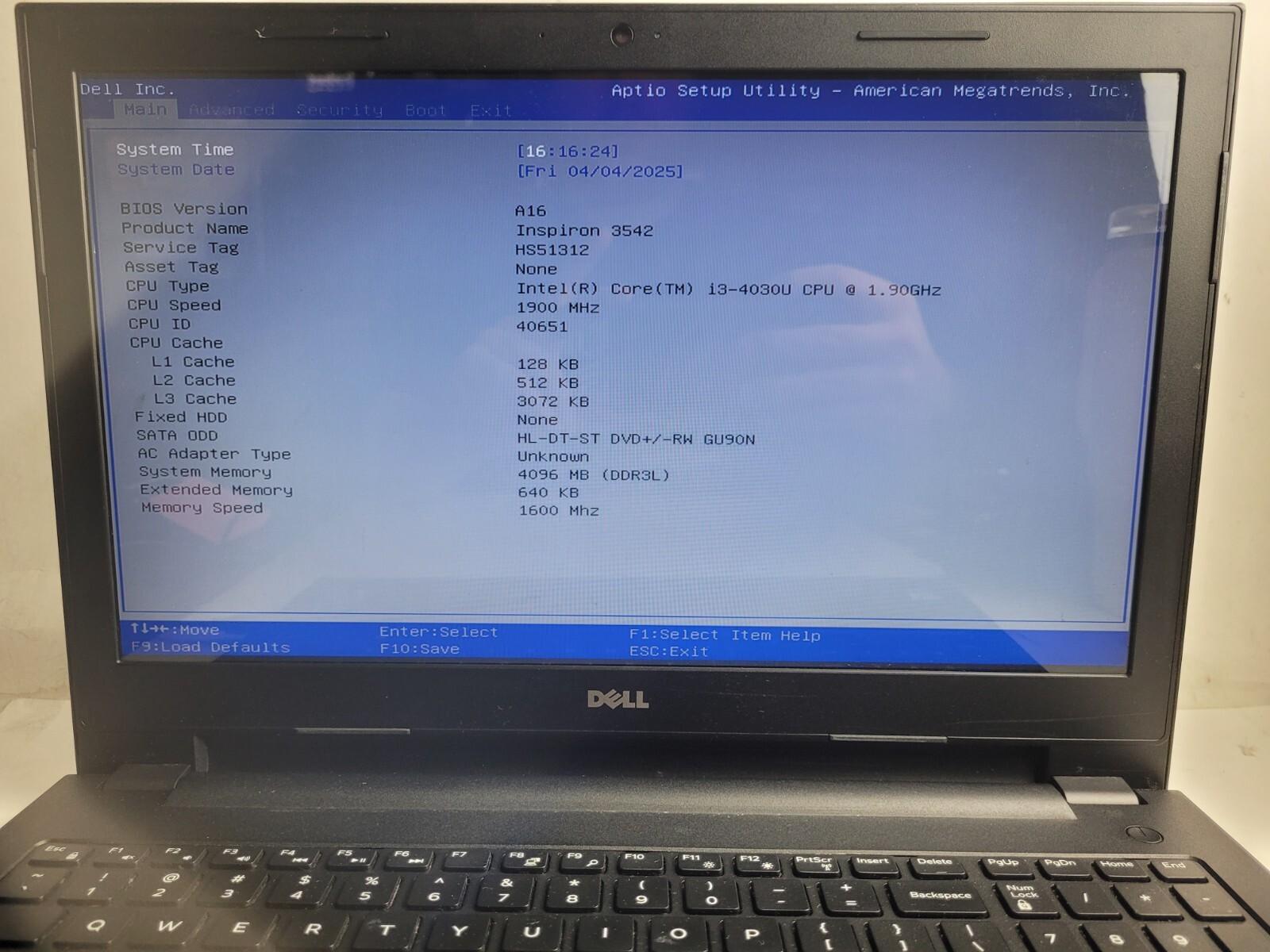 Dell Inspiron 15-3542 w/i3-4030U, 4GB RAM, 15.6″ Laptop for Parts #2365