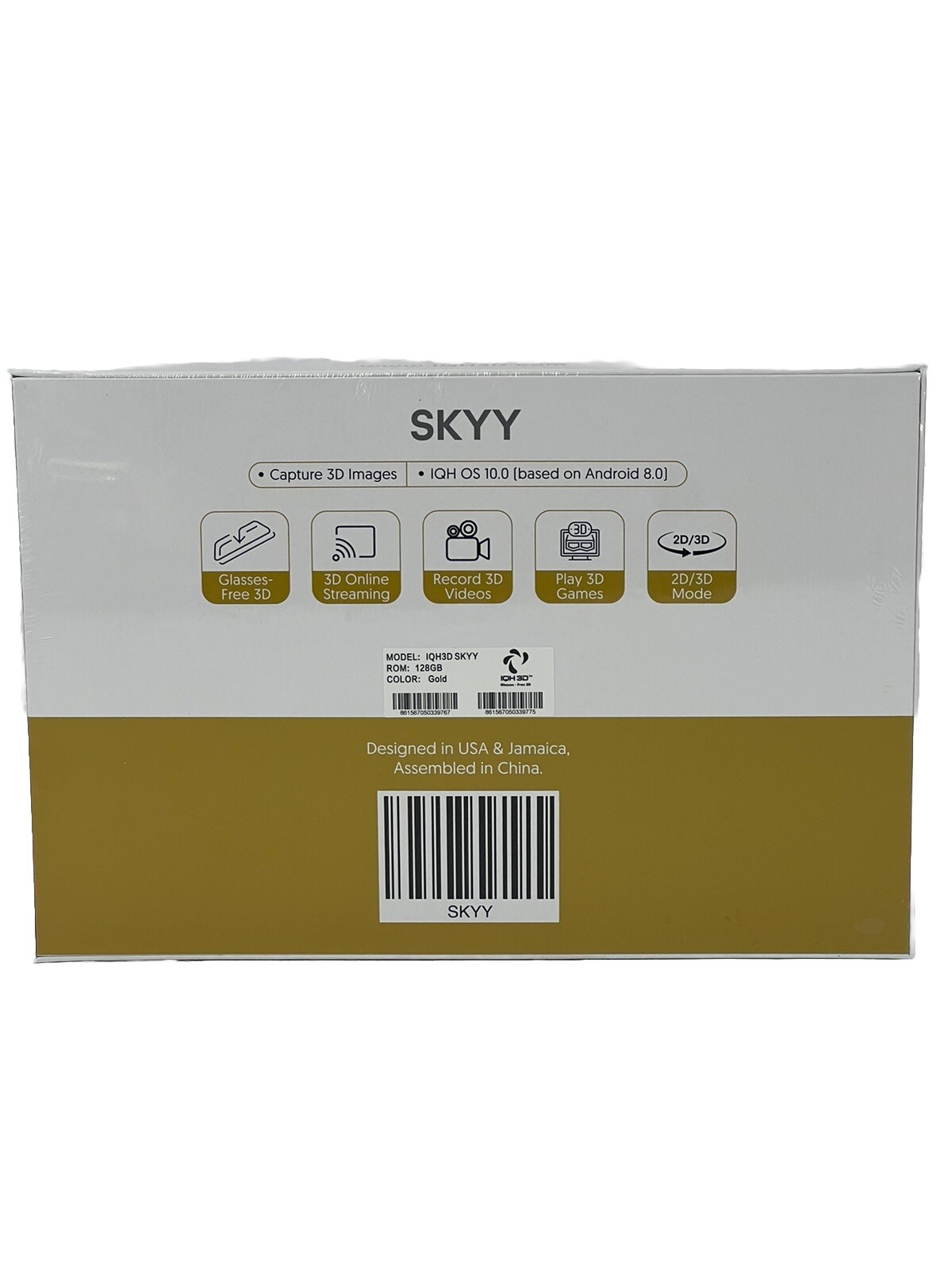 IQH3D Skyy Tablet 128GB Storage Gold Color Android 8.0 No Glasses 3D New Sealed