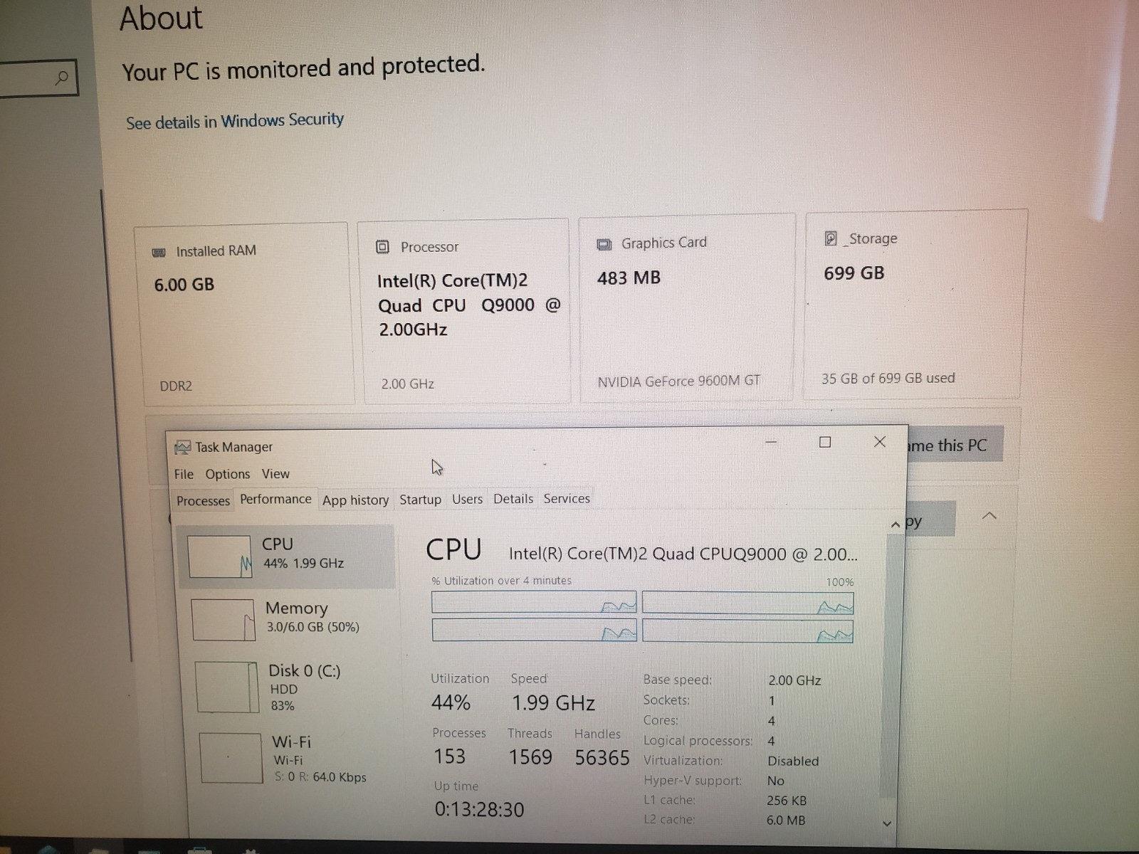 HP HDX18 18.4” Quad Core 2ghz UPGRADED 6gb DDR2 750GB Win10hp w/Plug & Batt 18.6