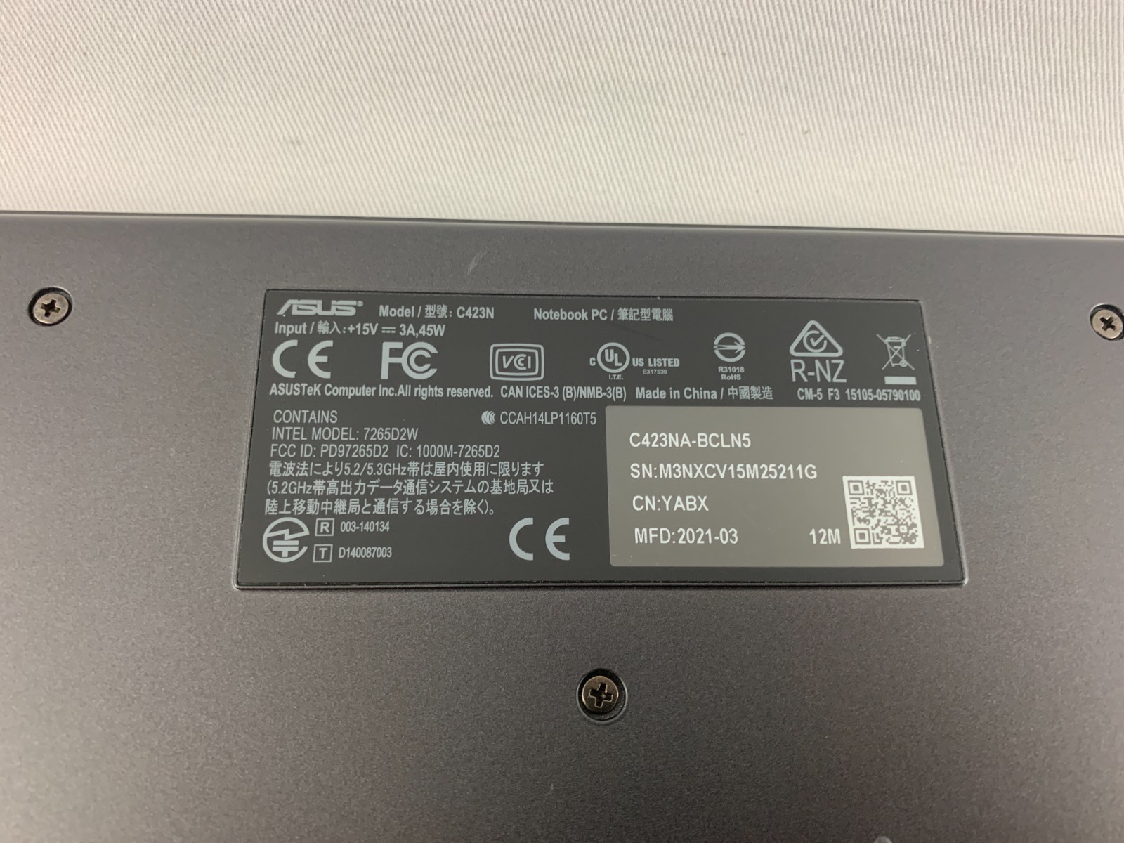 Asus C423NA Chromebook, Intel Celeron N3350 1.10GHz, 4GB RAM, 71% Battery
