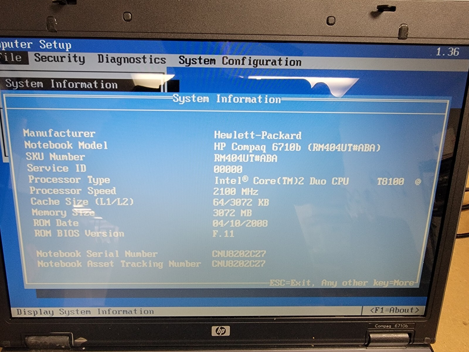 HP Compaq 6710b – 15.4″ Laptop – Sold for parts