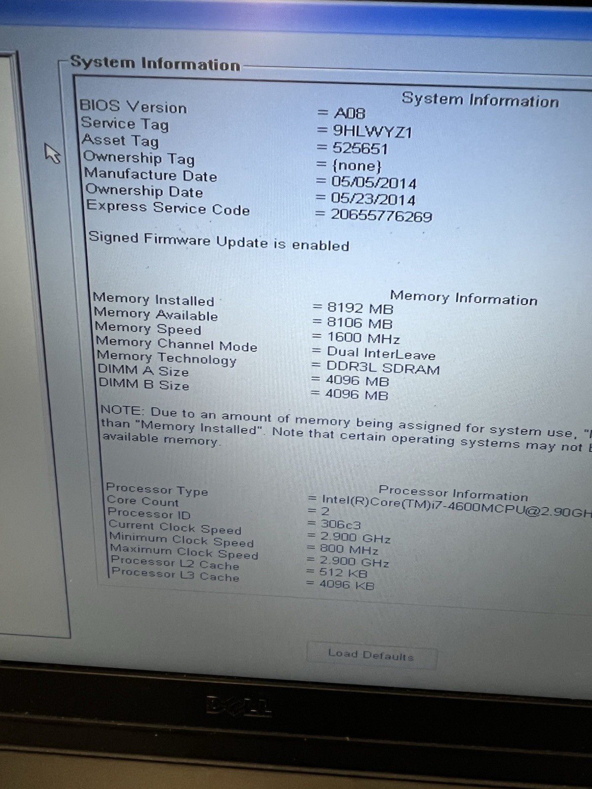Dell E6540 i7 128 GB SSD 8GB RAM Ex bat Dell A/C