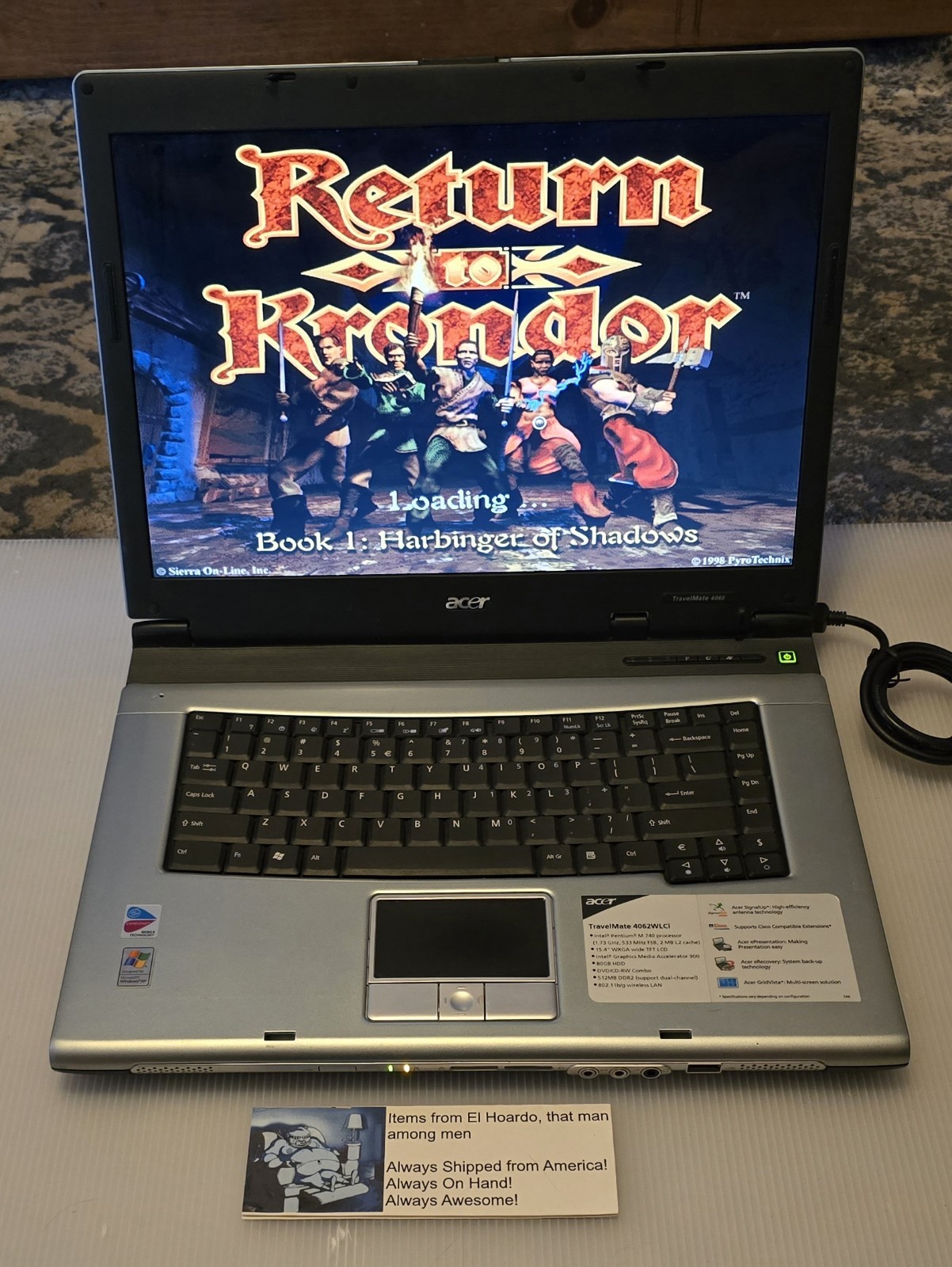 Acer Travelmate 4062 WLCi Laptop 1GB Ram 80GB HDD 1.73 Ghz Pentium M Win XP DVD
