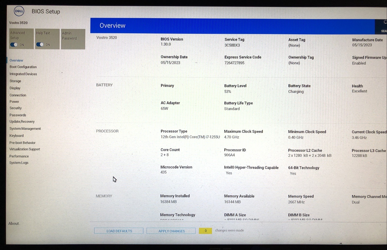 Dell Vostro 3520, Intel Core i7-1255U @1.20Ghz, 16GB RAM, NO SSD/OS, FOR PARTS