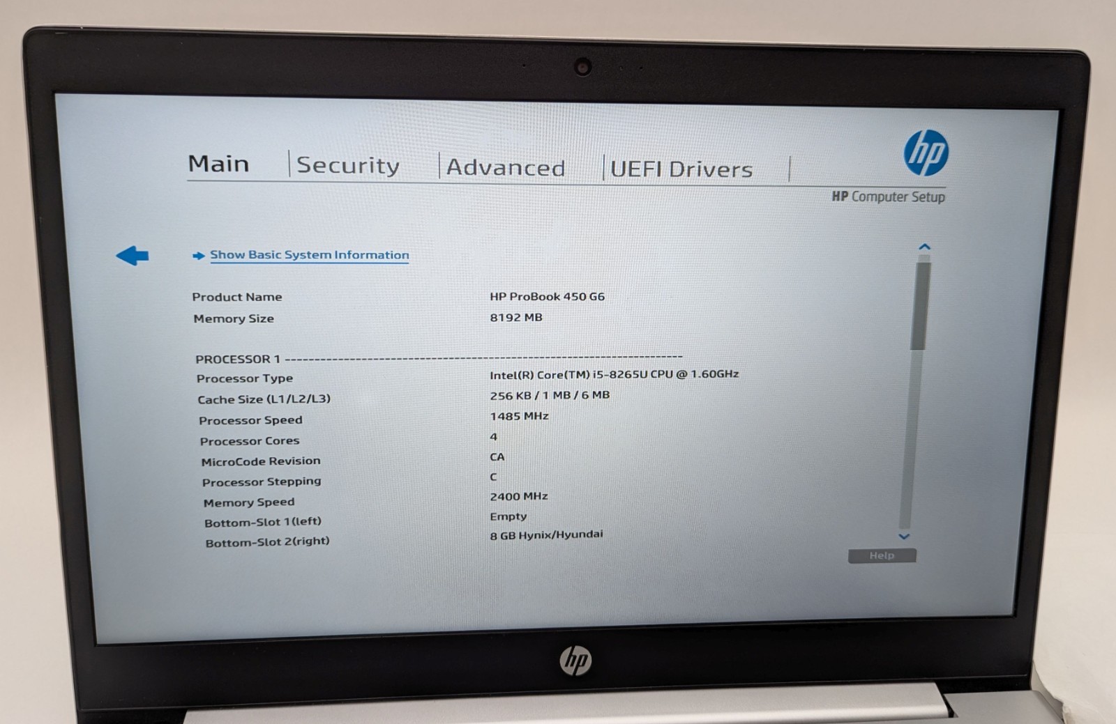 Incomplete HP ProBook 450 G6 15.6″ Laptop Intel Core i5-8265U 1.60GHz 8GB RAM