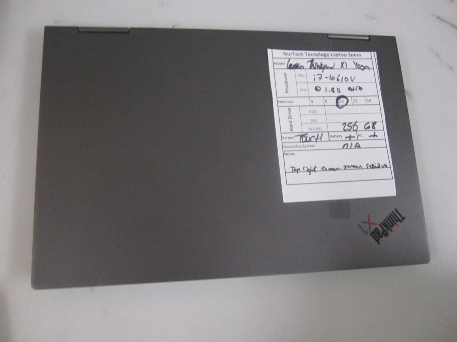 Lenovo ThinkPad X1 Yoga Gen 5 i7-10610U 1.8Ghz 16GB 256GB NOOS LAPTOP + AC READ