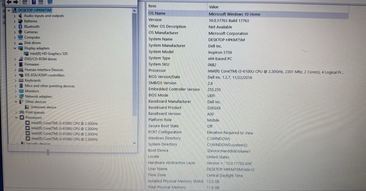 17.3″ Dell 5759 | 6th Gen i3 @2.30GHz | 256G SSD | 8G | Win10 | Gold |