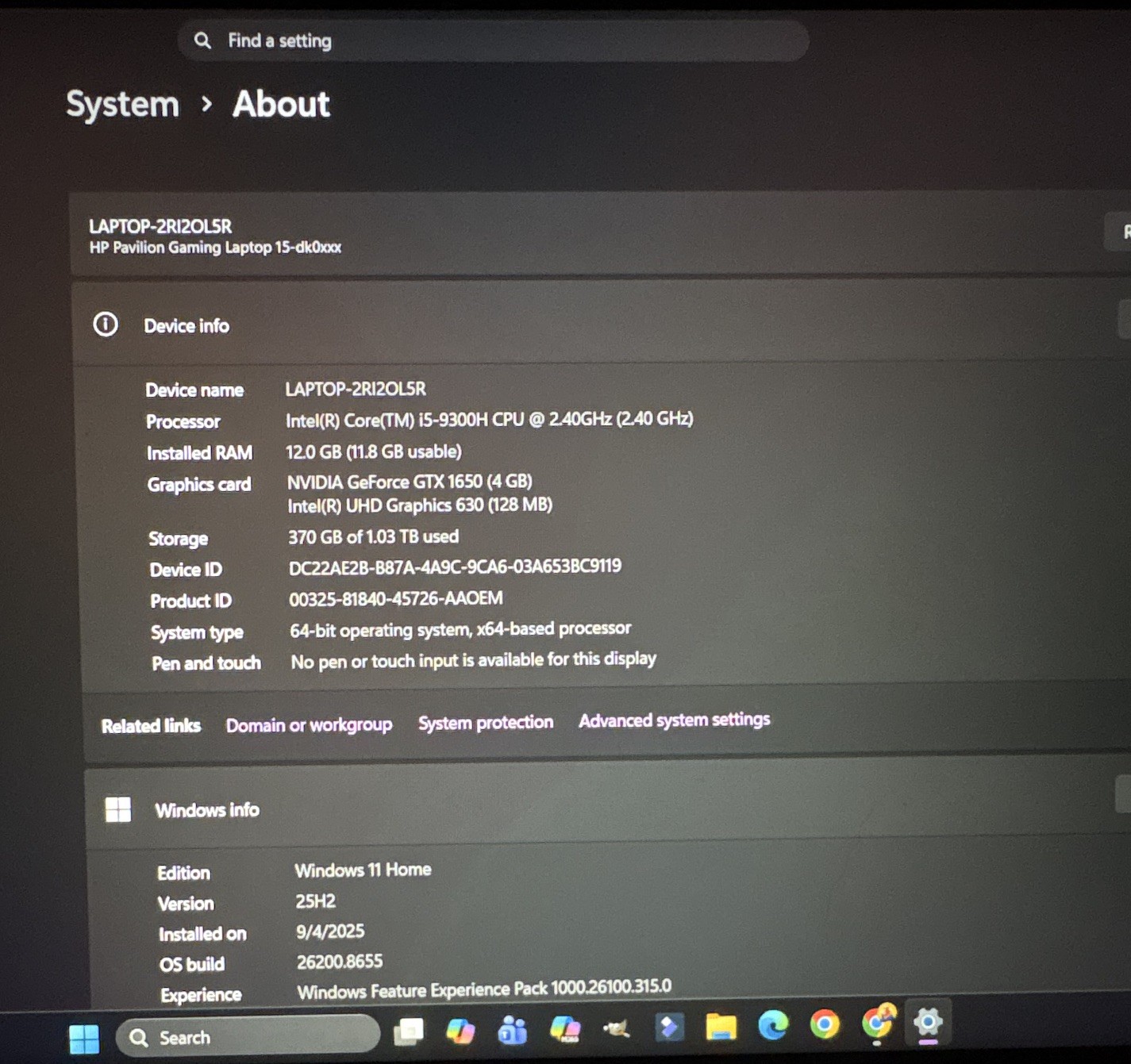 HP Pavilion 15.6in FHD i5 9th Gen 12GB 500GB SSD GTX Win11 Backlit