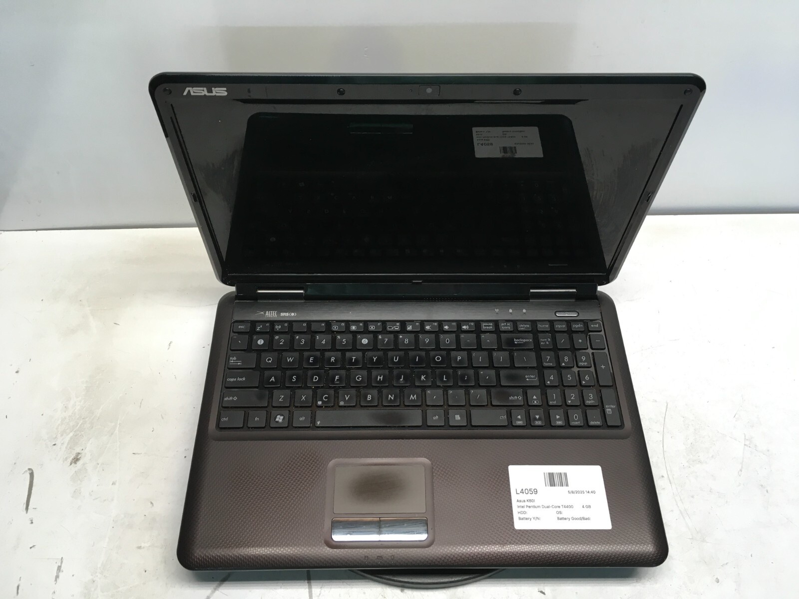 Asus K60I Intel Pentium Dual-Core T4400 2.2GHz 4 GB NO HDD No Batt