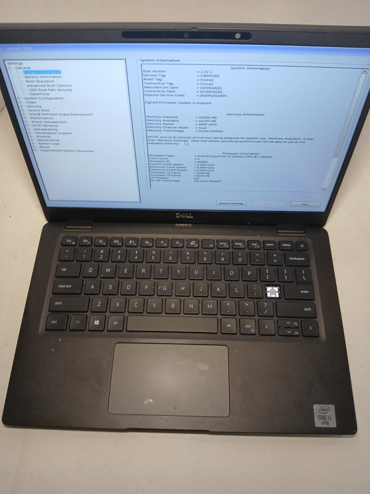 Dell Latitude 7310 13″ Laptop i5-10310U 1.70 GHz 16GB RAM NO OS/SSD #97