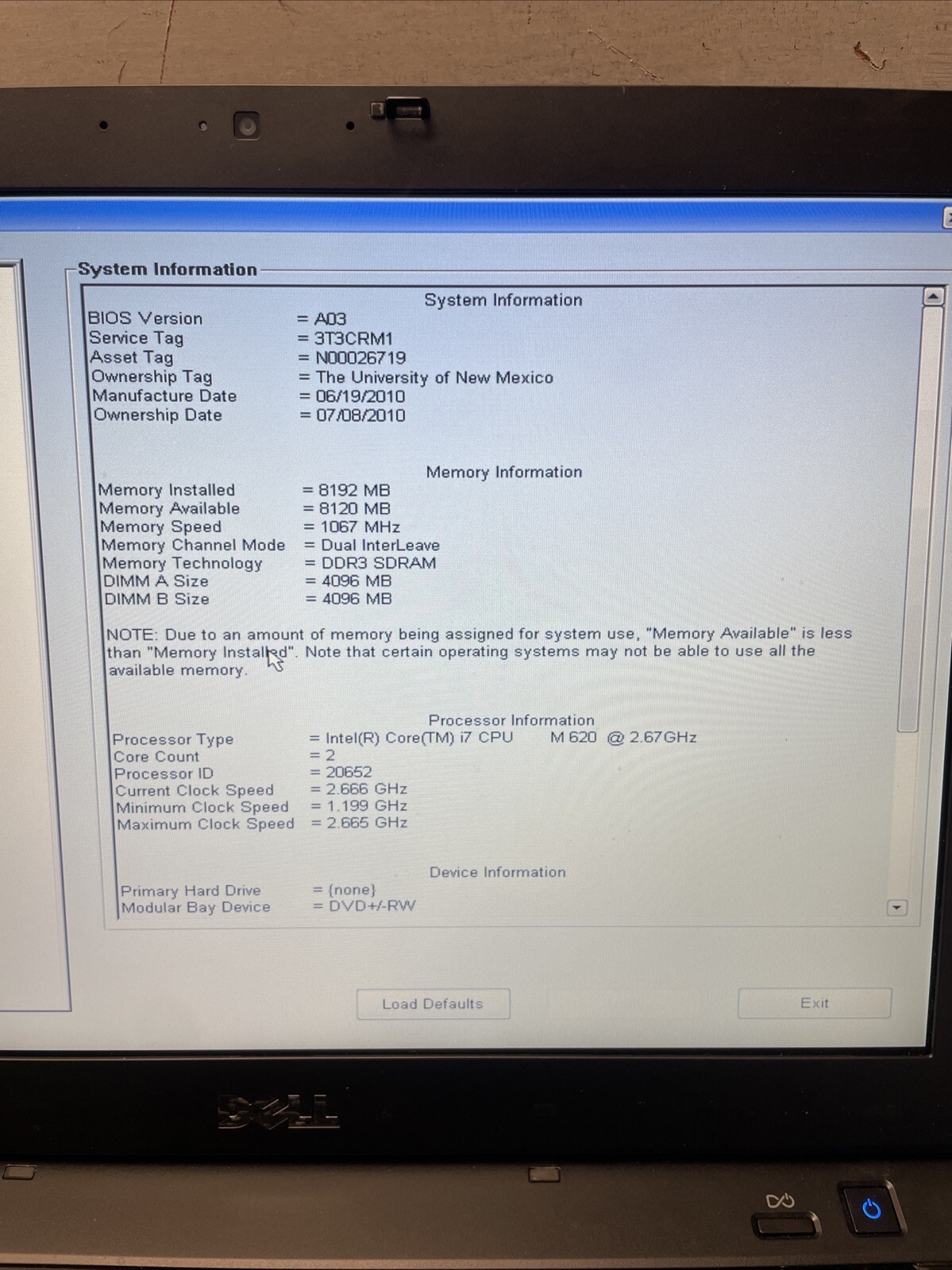 *PARTS* Dell Latitude E6410 Laptop Intel Core i7-M620 8GB Ram No HDD/COVER/OS