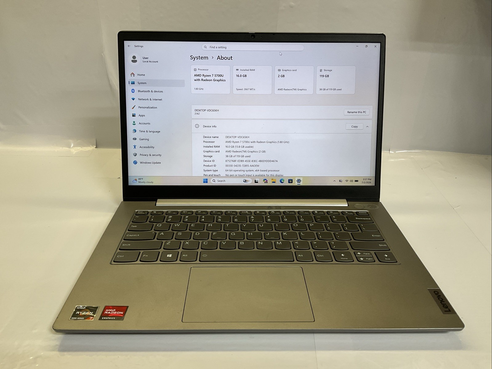 Lenovo ThinkBook 14 G3 ACL/ Ryzen 7/ 16GB RAM/ 128GB SSD/FHD/W11/(130F)