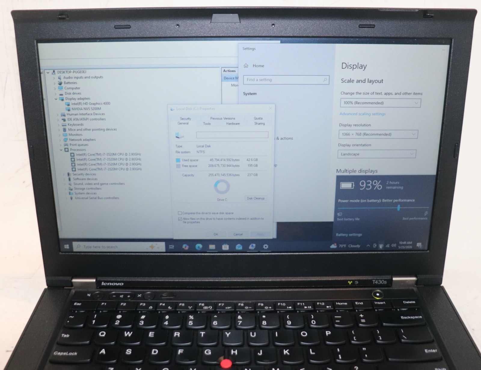 Lenovo ThinkPad T430s|Core i7@2.90 GHz|8GB RAM|256GB SSD|WIN10. PROF|Nvidia