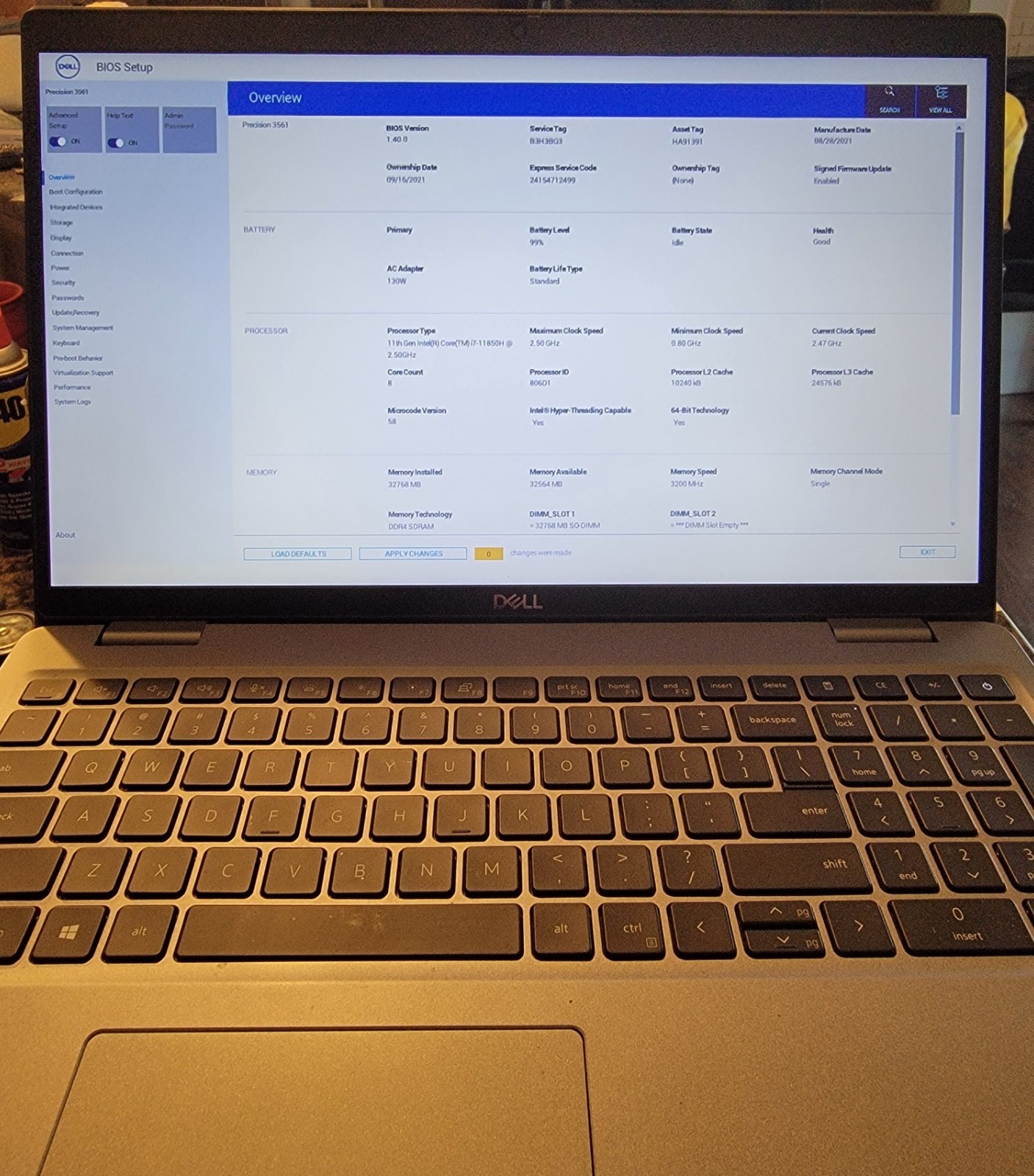 Dell 3561 15.6″ Intel i7-11850H 2.50 GHz 32GBRam 500GB SSD Nvidia T1200GPU Win11
