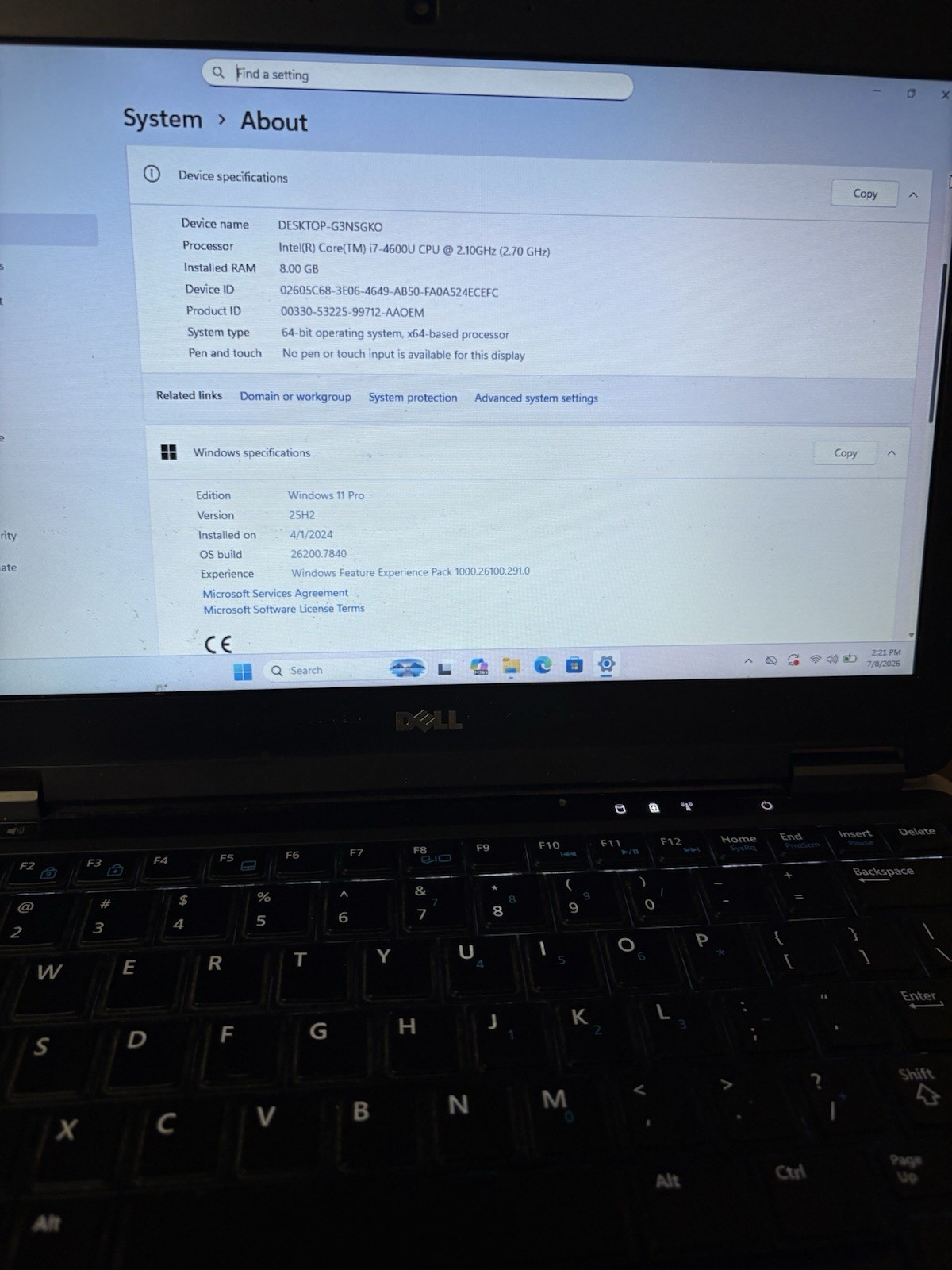 Dell latitude E7240 Core i7 4th gen 2.10 Ghz 12.5” 256 SSD 8 GB RAM Win 11 Pro