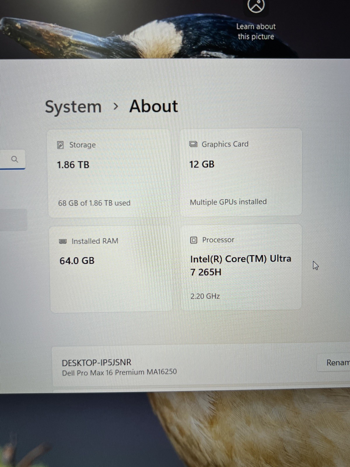 Dell Pro Max 16 Premium MA16250 16″ Core Ultra 7 265H 2.2GHz 64GB RAM 2TB SSD