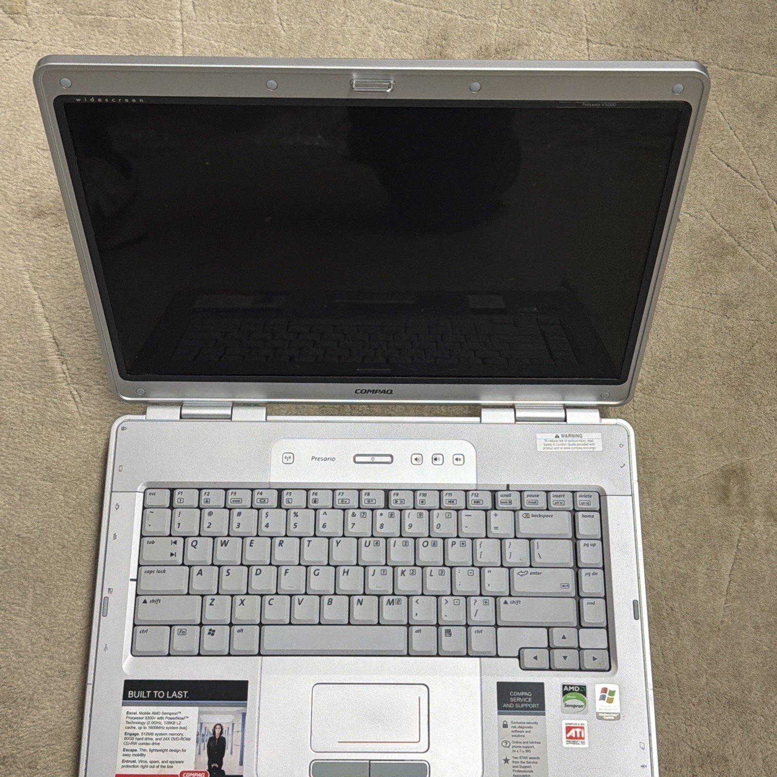 Compaq Presario V5101US AMD Sempron 15″ Laptop No Cord AS IS (Powers On)