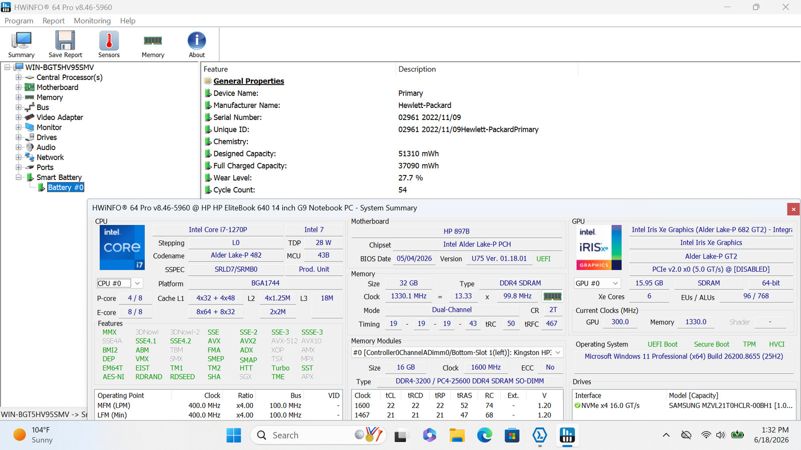 HP EliteBook 640 G9 14 Core i7-1270P 32GB 1TB SSD Windows 11 Grade D