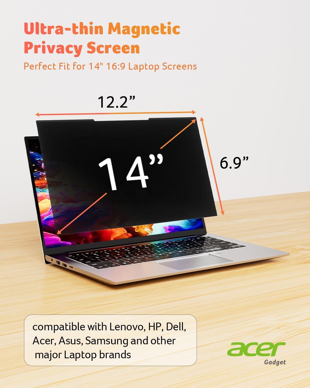 Acer 2-Pack Laptop Privacy Screen for Laptop 14 Inch 16:9, Magnetic & Removable