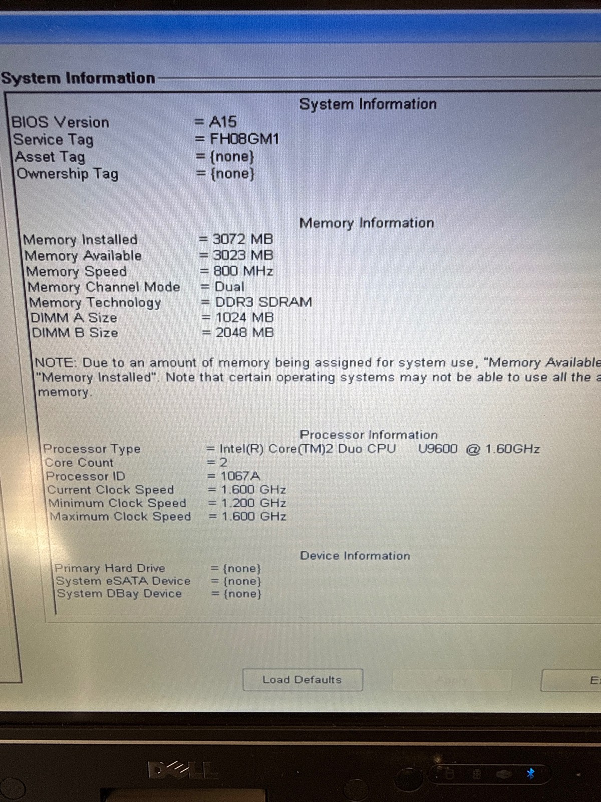 Dell Latitude XT2 Core 2 Duo U9600 1.6GHz 3 GB No Drive 12.1″ FOR PARTS/REPAIR