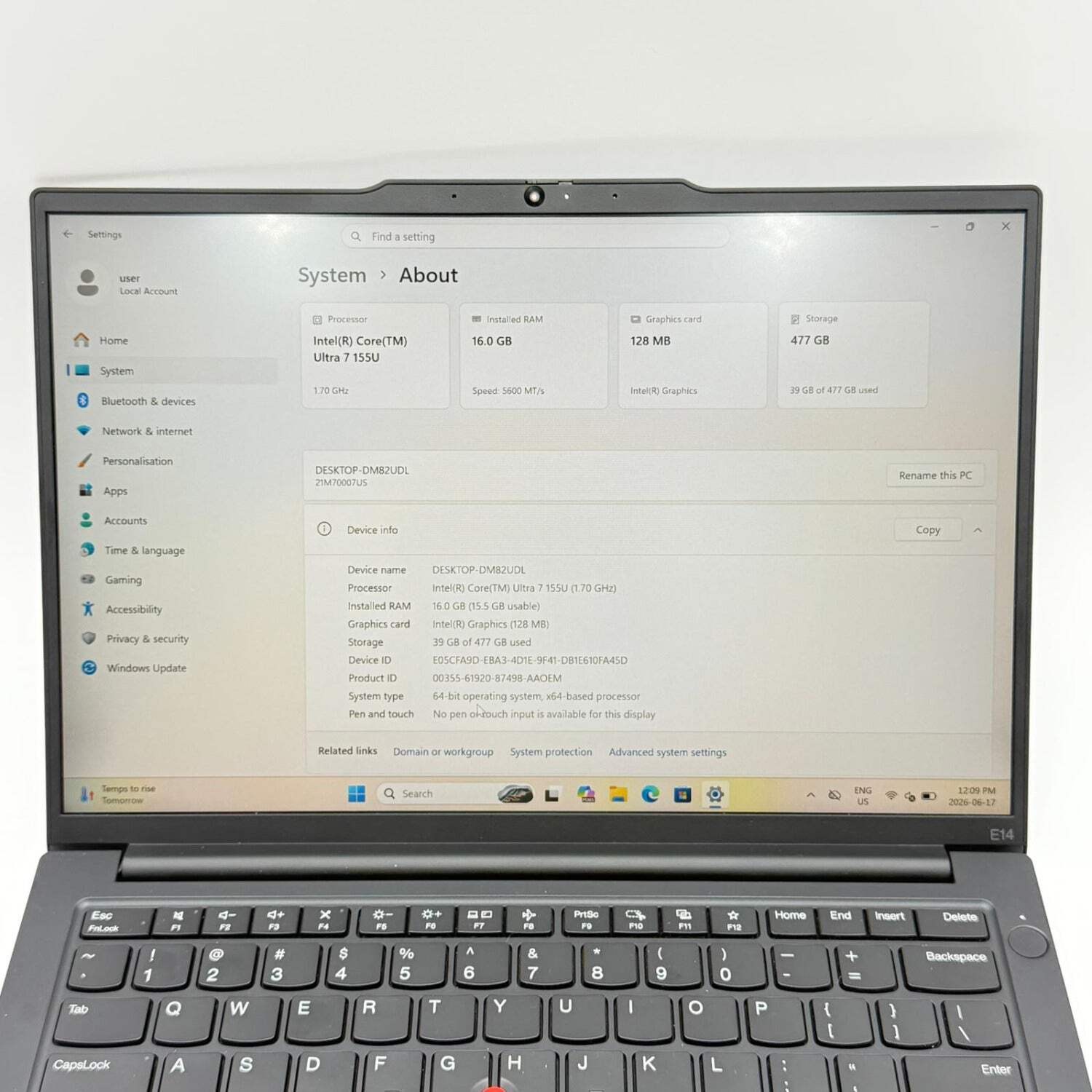 Lenovo ThinkPad E14 Gen 6 14″ Core Ultra 7 155U Upto 4.80 GHz 16GB RAM 500GB SSD