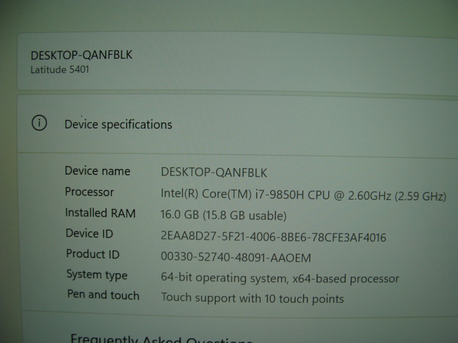 Dell Latitude 5401 14″ FHD TOUCH core i7-9850H 2.60GHz 16GB 512GB SSD Win 11Pro